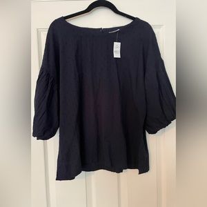 Navy balloon sleeve blouse NWT size large